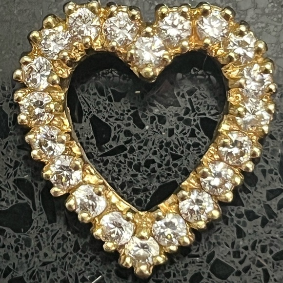 14k Solid Yellow Gold Simulated Diamond Diamonique Heart pendant vintage QVC - Picture 1 of 6